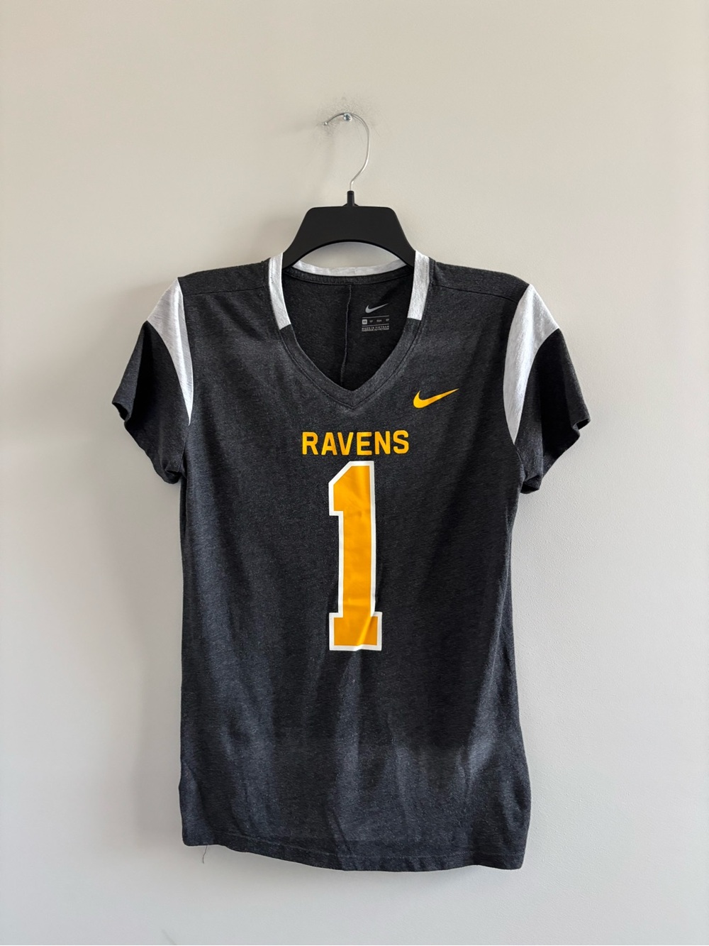 NIKE Baltimore Ravens Jersey T-Shirt Gray Yellow Football Game Day Top Women XS - Picture 3 of 11